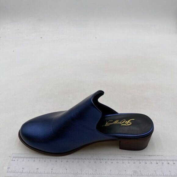 FOWT Dark Blue Closed Toe Mules Slip On Retro Loafer Low Chunky Heel Slippers - Picture 2 of 8